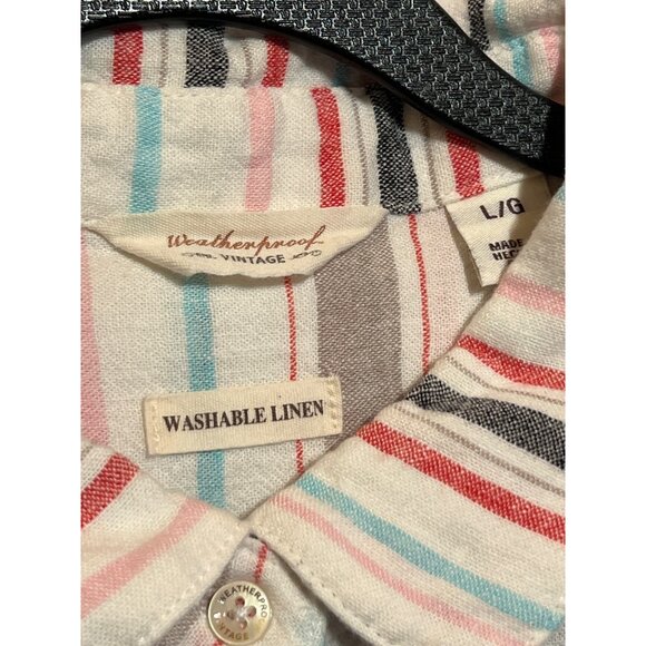 Striped Button-Up Crop Shirt With Tie Detail Weatherproof Vintage Size L Multico - Picture 7 of 8